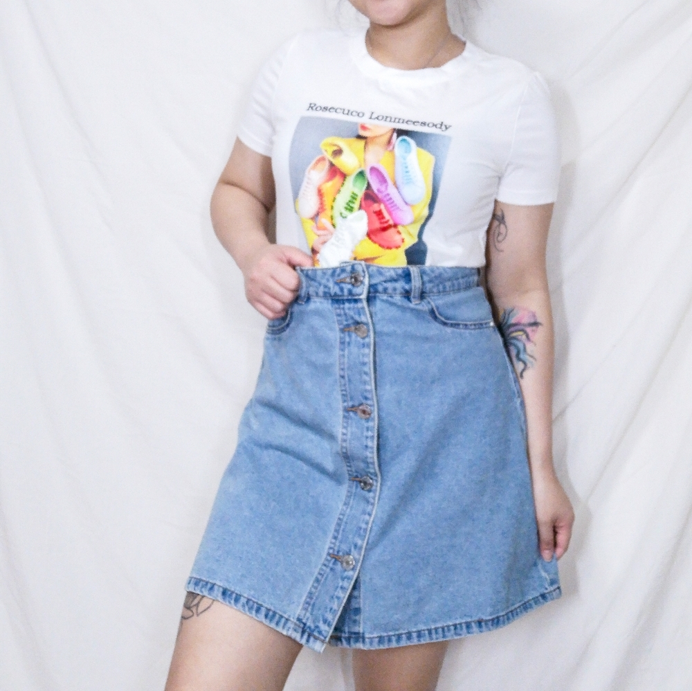 Noisy May High-Waisted Button Front Denim Skirt